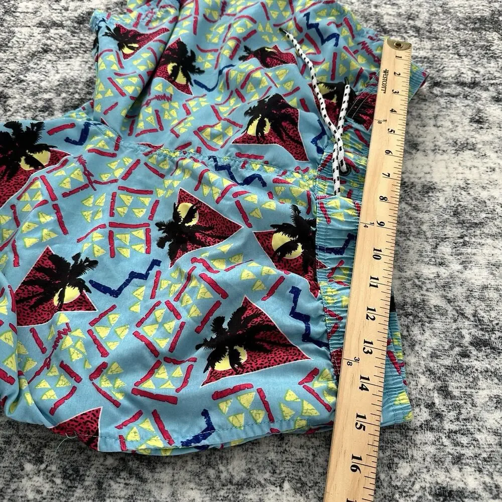 Maui and Sons‎ Mens Swim Trunks Shorts Palm Tree Print 80s Retro Size Large Blue
